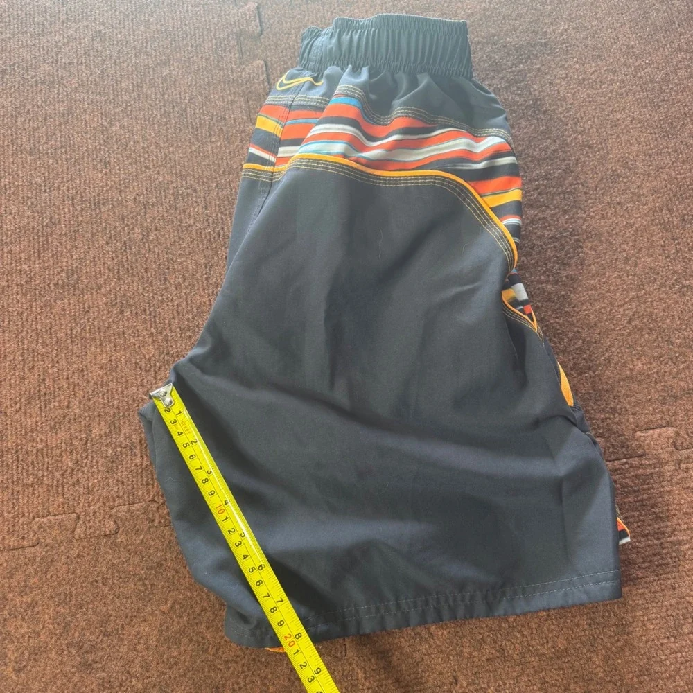 Nike Mens Swim Trunks Small Black Orange Striped Board Shorts Mesh Lined A+ beac